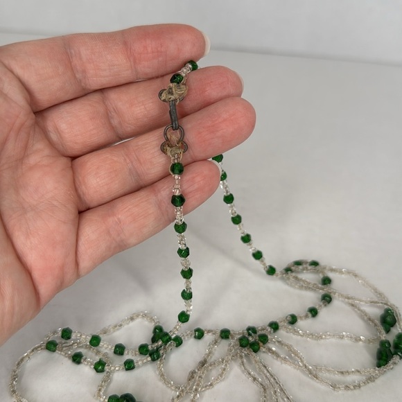 Antique estate 1930s Green and Clear Beaded Necklace Lot A17 - Picture 6 of 7
